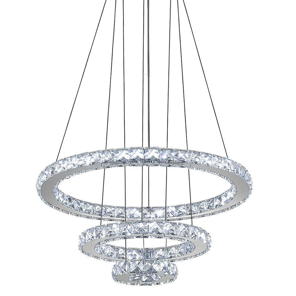 Elegant 3-Ring Adjustable Crystal Tiered Modern Chandelier