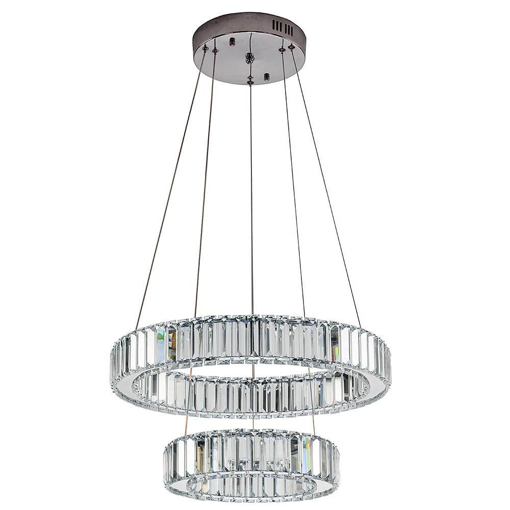 Elegant 2-Ring Steel Crystal LED Chandelier - Modern Lighting