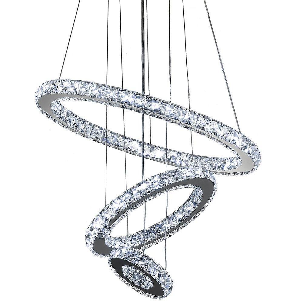 Elegant 3-Ring Adjustable Crystal Tiered Modern Chandelier