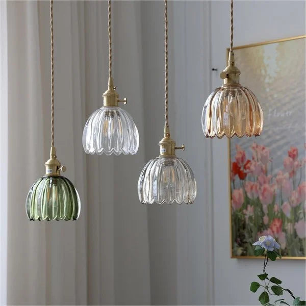 Japanese Retro Glass Flower Pendant Light - Elegant Vintage Design