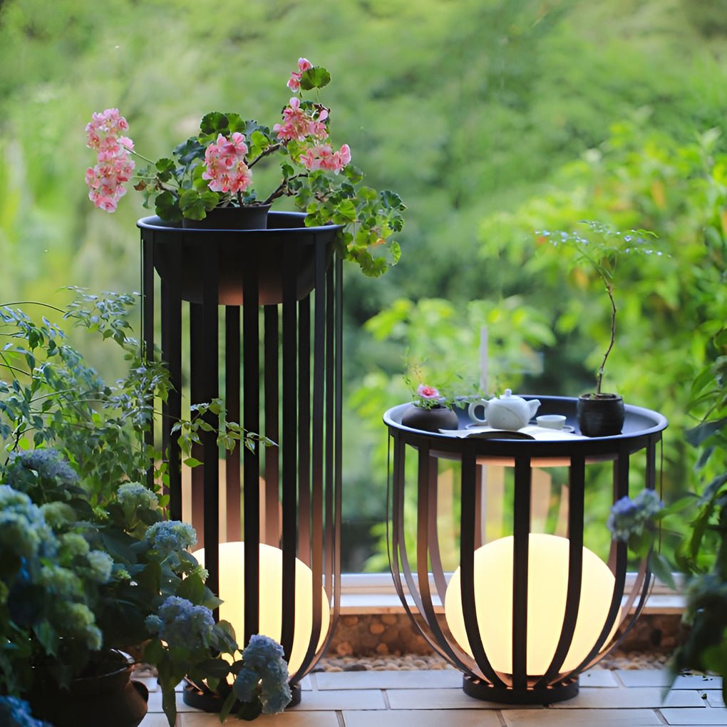 Industrial Solar LED Outdoor Lantern with Tray - Eco-Friendly & Durable