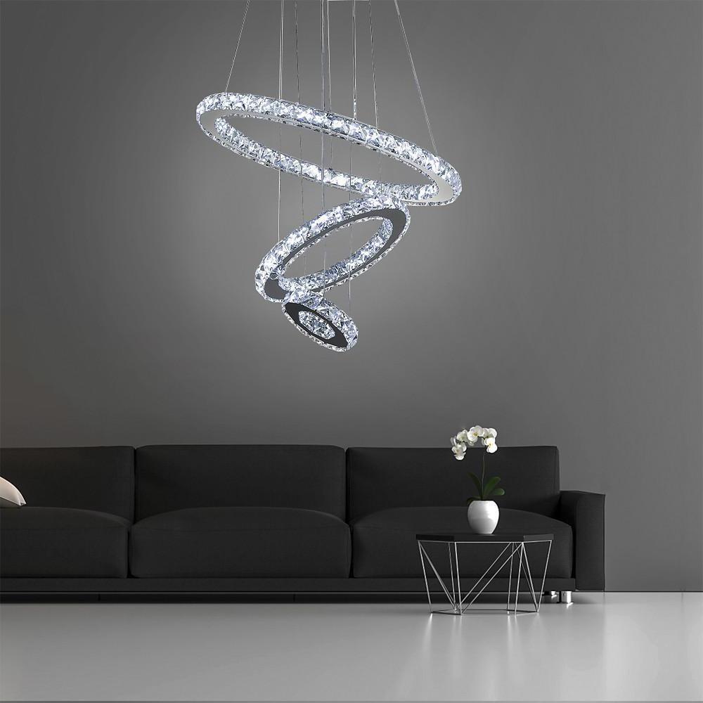 Elegant 3-Ring Adjustable Crystal Tiered Modern Chandelier