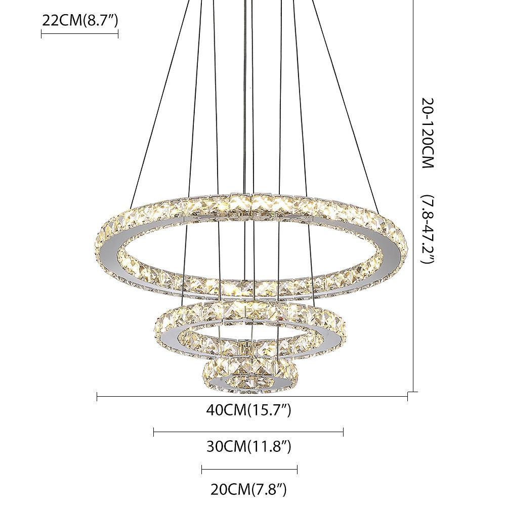 Elegant 3-Ring Adjustable Crystal Tiered Modern Chandelier