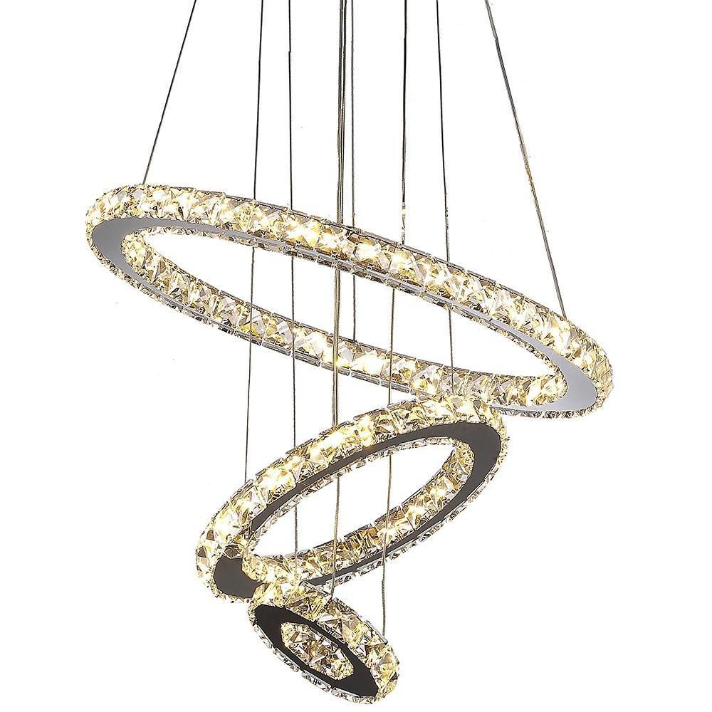 Elegant 3-Ring Adjustable Crystal Tiered Modern Chandelier