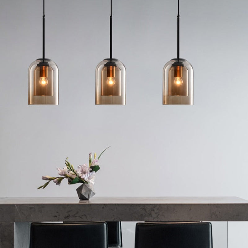 Elegant Mica Mid-Century Pendant Lamps - Double Glass Design