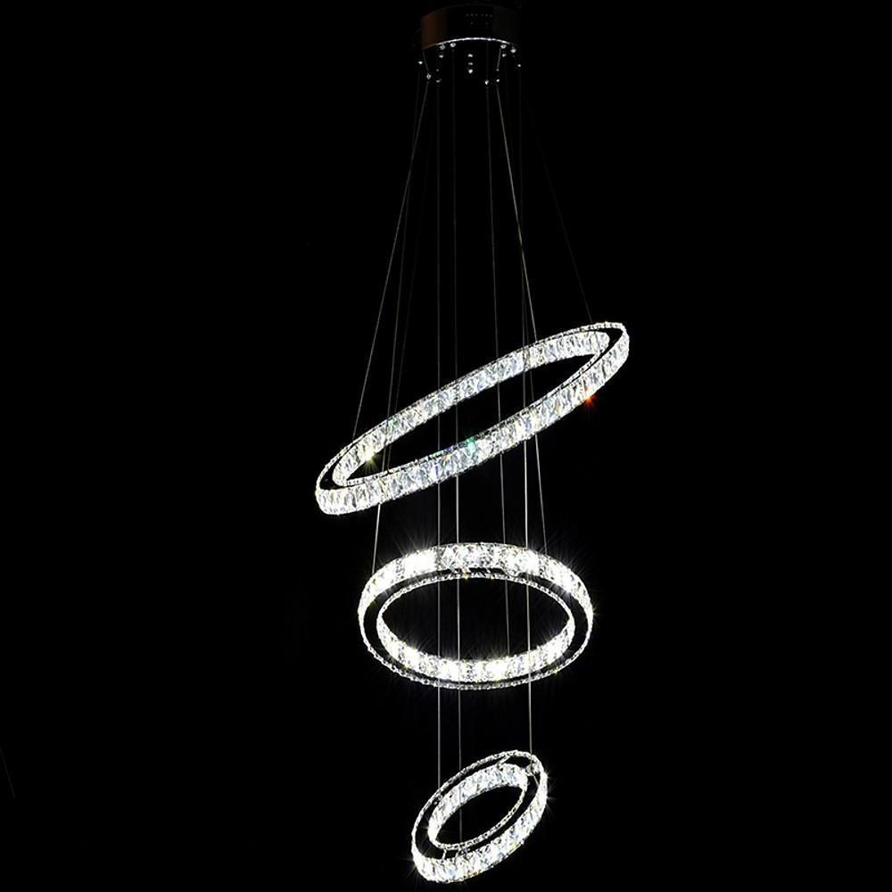 Elegant 3-Ring Adjustable Crystal Tiered Modern Chandelier