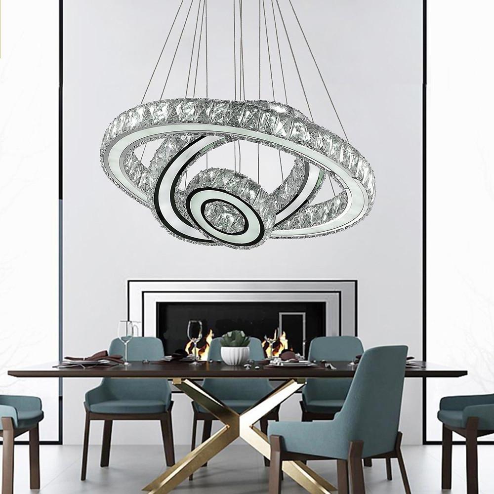 Contemporary 3-Ring Electroplated Crystal Chandelier - Elegant Lighting