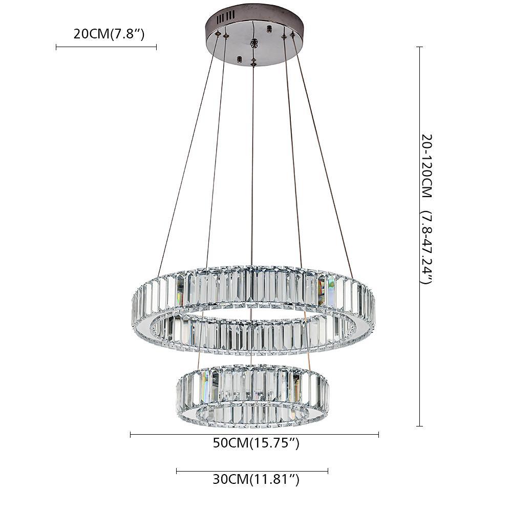 Elegant 2-Ring Steel Crystal LED Chandelier - Modern Lighting