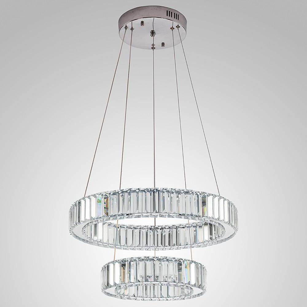 Elegant 2-Ring Steel Crystal LED Chandelier - Modern Lighting