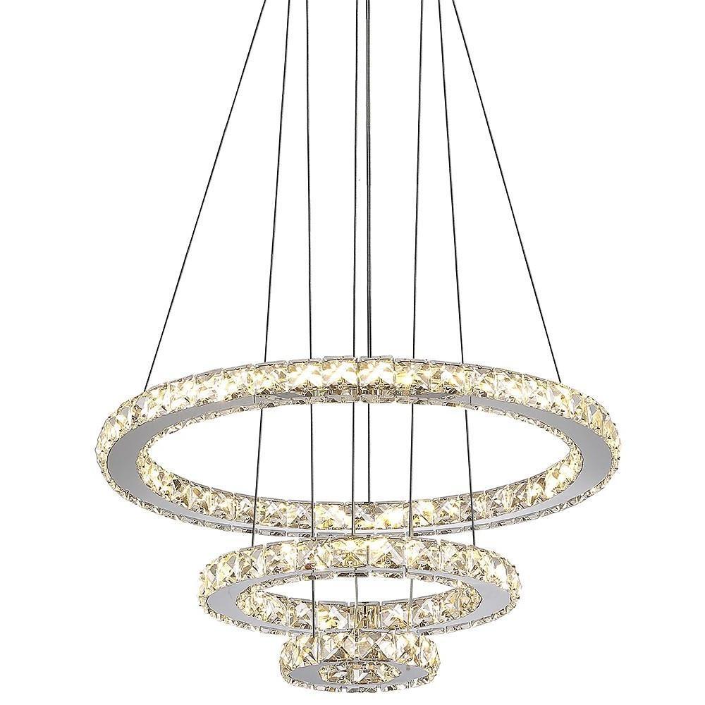 Elegant 3-Ring Adjustable Crystal Tiered Modern Chandelier